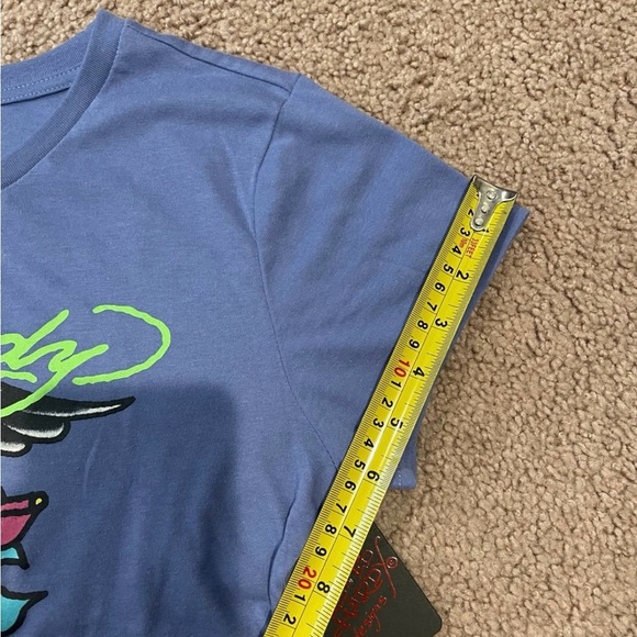 ED HARDY Pale Blue Graphic Print Crop Top Tee - Picture 7 of 9
